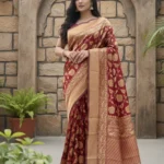 Red Golden Zari Silk Blend Saree